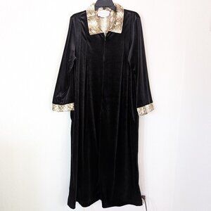 CINEMA ETOLIE Robe Women's L Black Velvet Loungewear Pockets Trim Polyester Cozy
